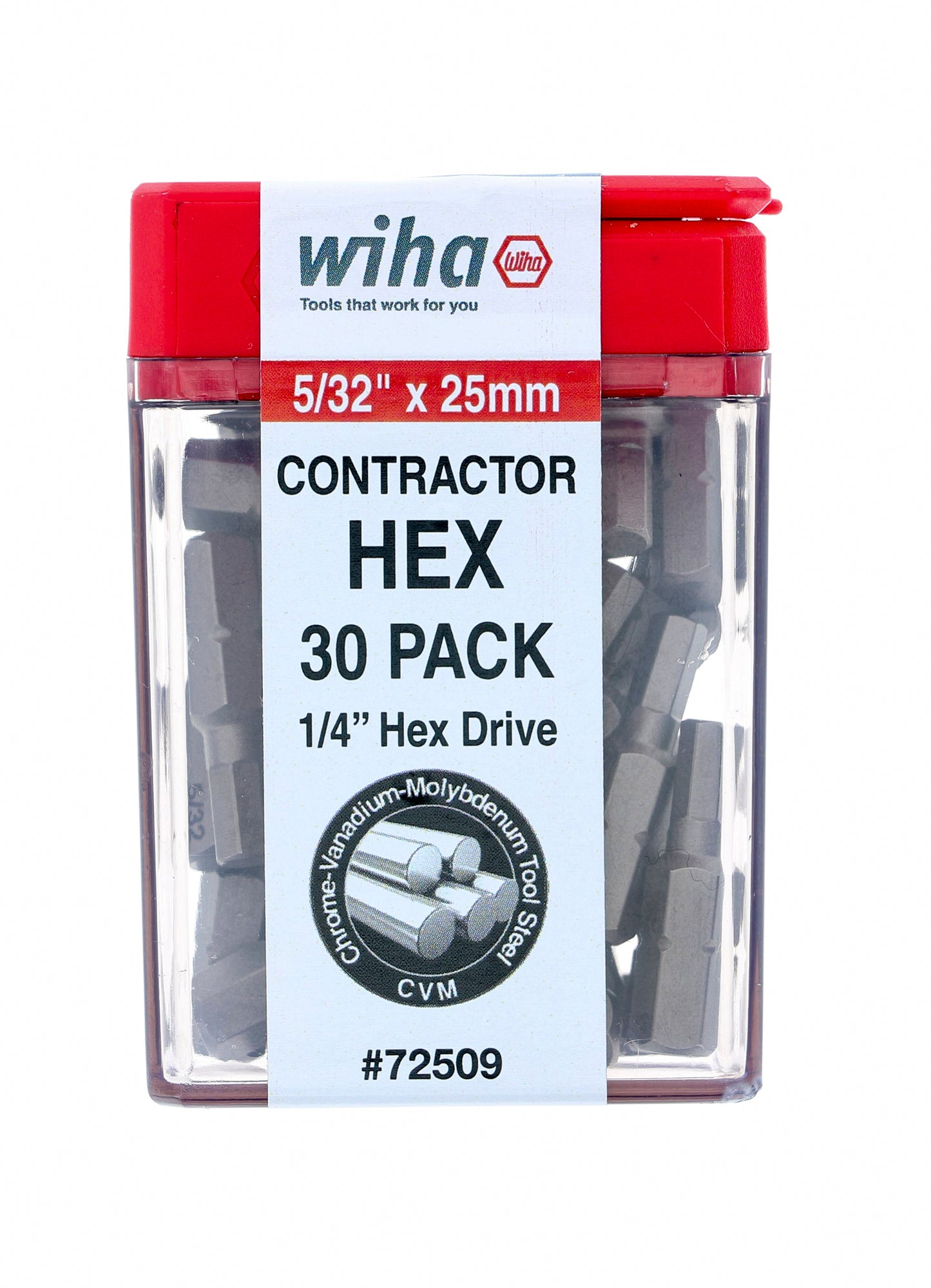 Wiha-72509-Wiha 72509 Hex Contractor Insert Bit 5/32" x 25mm - 30 Piece