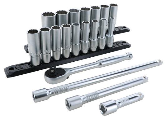 Wiha-33793-Wiha 33793 20 Piece Professional Series Deep Socket Set - 12 Point - 3/8" Drive - Metric