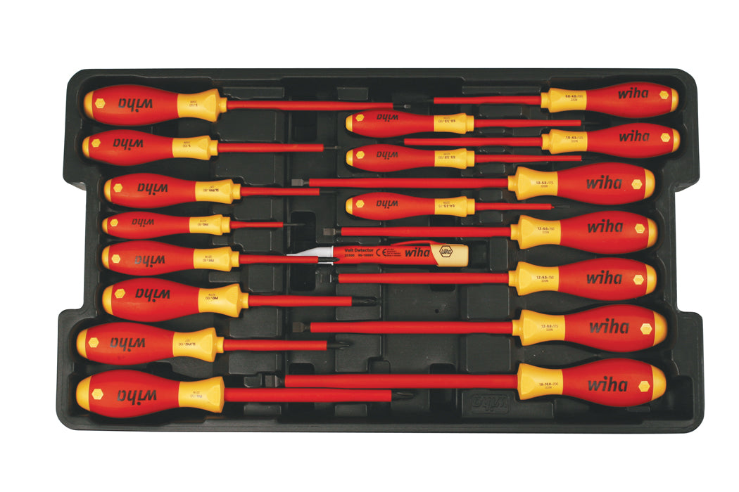 Wiha-32095-Wiha 32095 19 Piece Insulated SoftFinish Screwdriver and Cat III Voltage Detector Set with Toolbox Tray