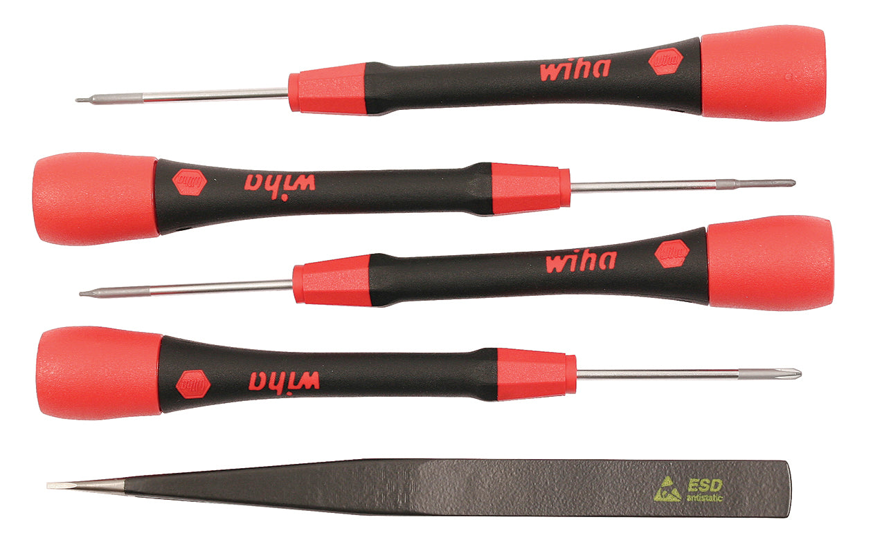 Wiha-26196-Wiha 26196 5 Piece PicoFinish Precision Screwdriver and Tweezers Smartphone Technician Set