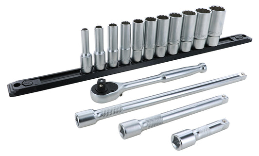 Wiha-33792-Wiha 33792 15 Piece Professional Deep Socket Set - 12 Point - 3/8" Drive - SAE