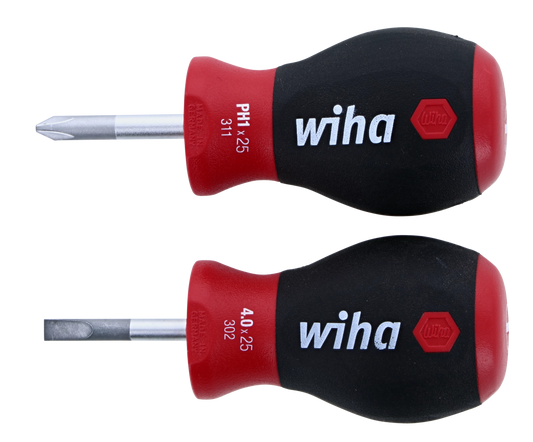 Wiha-31190-Wiha 31190 2 Piece SoftFinish Stubby Slotted and Phillips Screwdriver Set