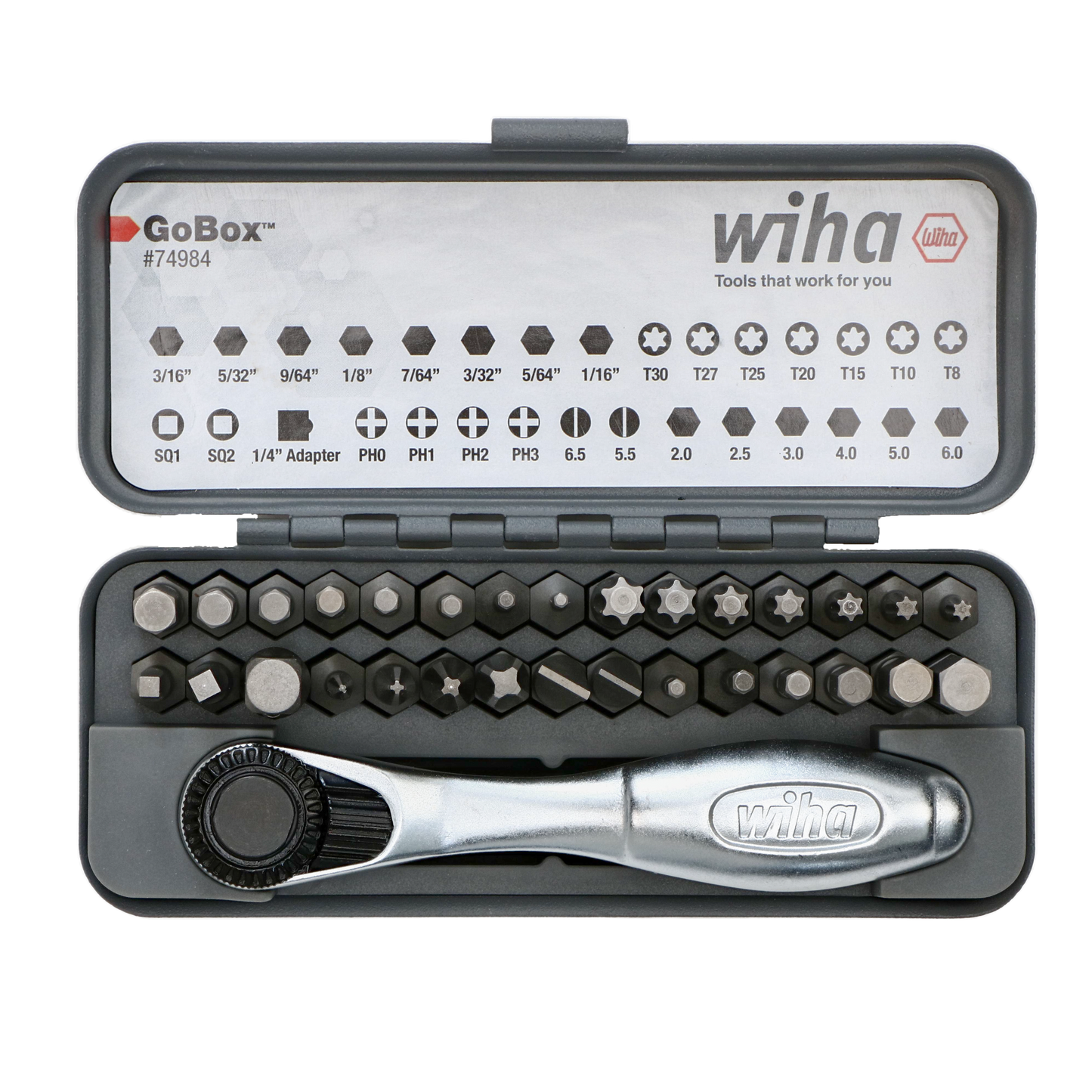 Wiha-74984-Wiha 74984 32 Piece GoBox Standard Bit Set with Mini Ratchet