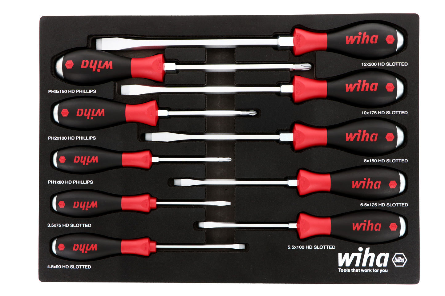 Wiha-53180-Wiha 53180 10 Piece Extra Heavy Duty SoftFinish Cushion Grip Screwdriver Tray Set